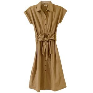 100% Cotton Button Up Dress  Size M Safari Style Shirt Style Belted At The Waist